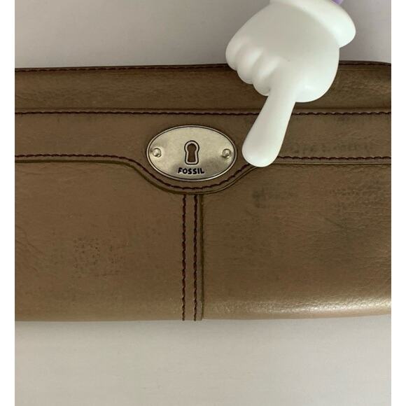 Vintage Fossil Maddox Leather Wallet Long Card Holders Tan Side Zip - Picture 10 of 10